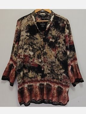 Citron Santa Monica Peacock Silk Blend Tunic Blouse Top Matching Tank Plus 2X